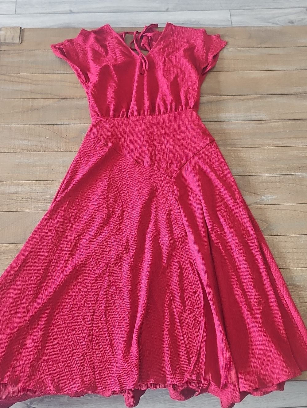 Joyfolie Fuchsia V-Neck Midi Dress